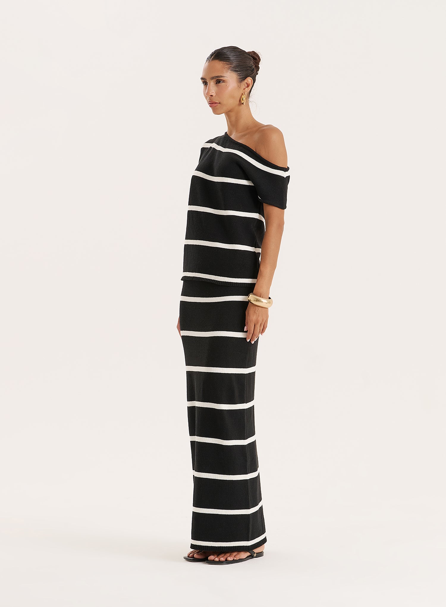 Black And White Stripe Knitted Maxi Skirt
